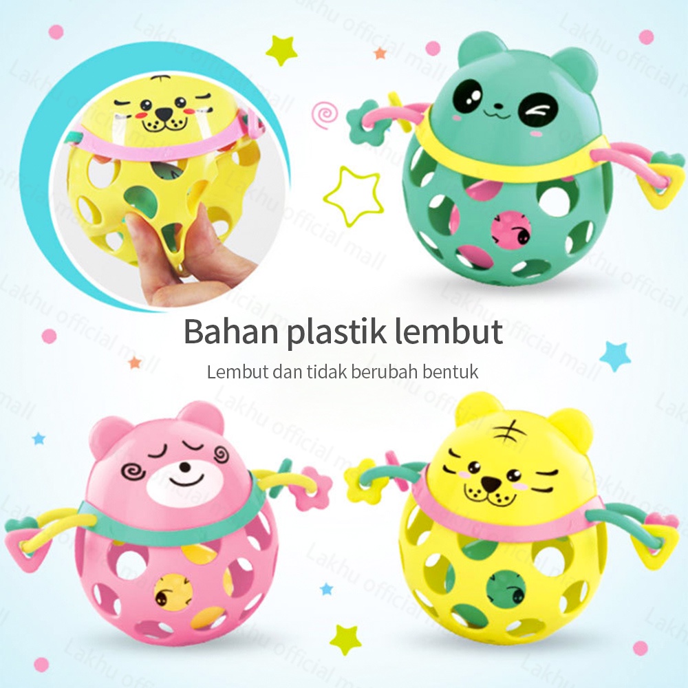 Lakhu mainan rattle bayi baby rattle toys mainan rattle bola karet lembut kartun dan music