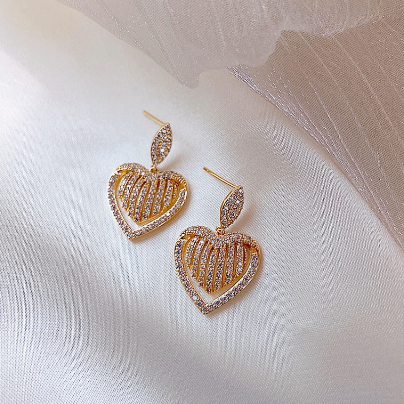 Korea Berongga Penuh Berlian Peach Jantung Studs Earrings Untuk Wanita Pribadi Perhiasan Permen Telinga