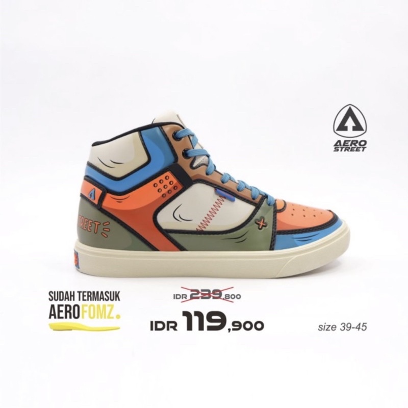 Aerostreet 39-45 2D Reborn Biru Oranye - Sepatu Sneakers Casual Sport Sekolah Pria Wanita Aero