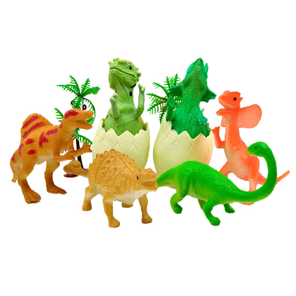 Set Dinosaurus Karet dan Telur Menetas Mainan Miniatur Dino