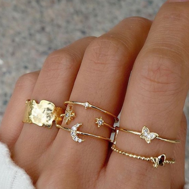 6pcs / Set Cincin Kupu-Kupu Bahan Metal Untuk Wanita