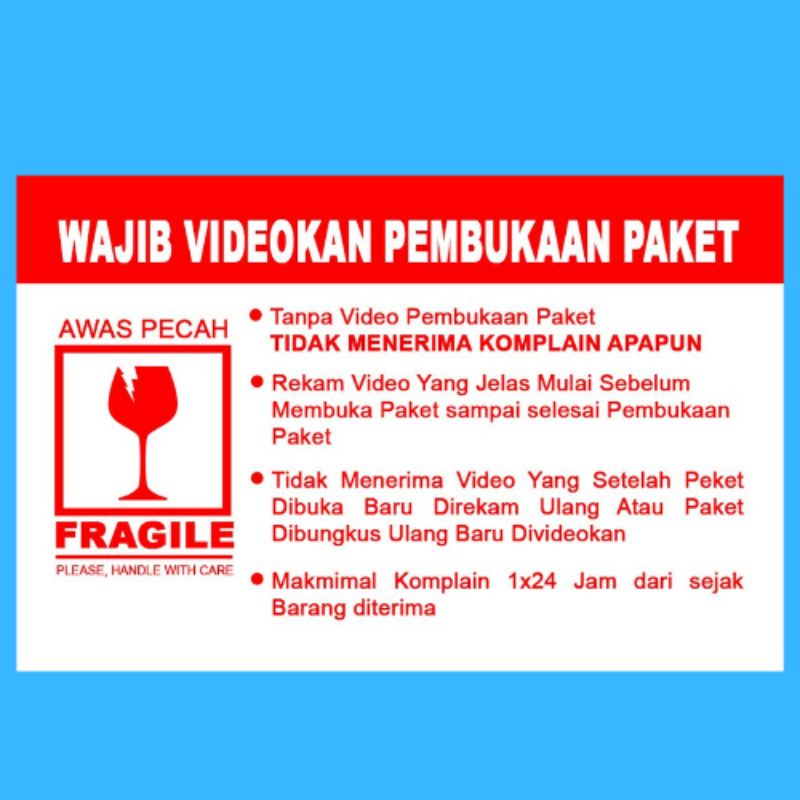 stiker fragile unboxing wajib video | ukuran 5x8 cm chromo 2
