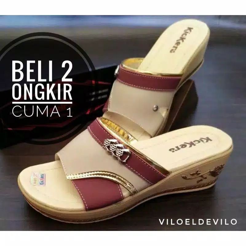 Wedges Sandal Kickers Wanita Slop Sandal Pesta (Size 37-40)-1