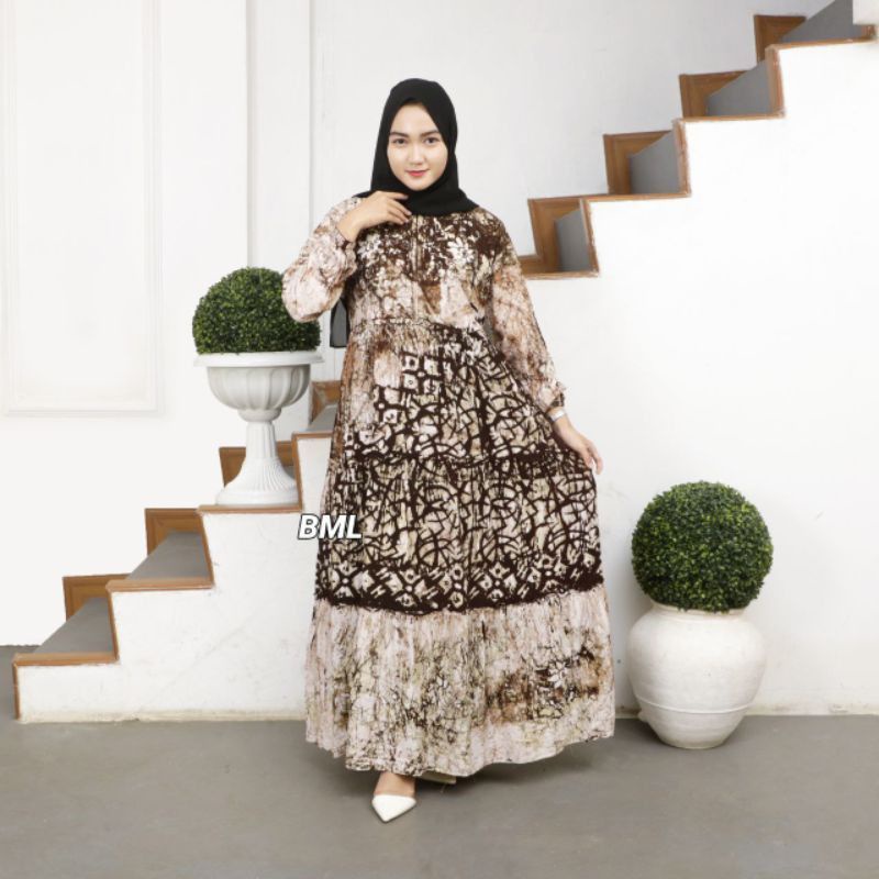 GAMIS TWILL RAYON CAP MALAMAN MOTIF MADONGAN HITAM