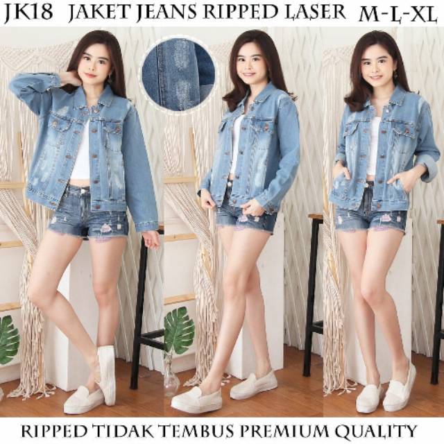 Jual Jaket Jeans Ripped Laser Jk18 Jaket Denim Wanita Jaket Jeans Murah Jaket Denim Lokal 0978