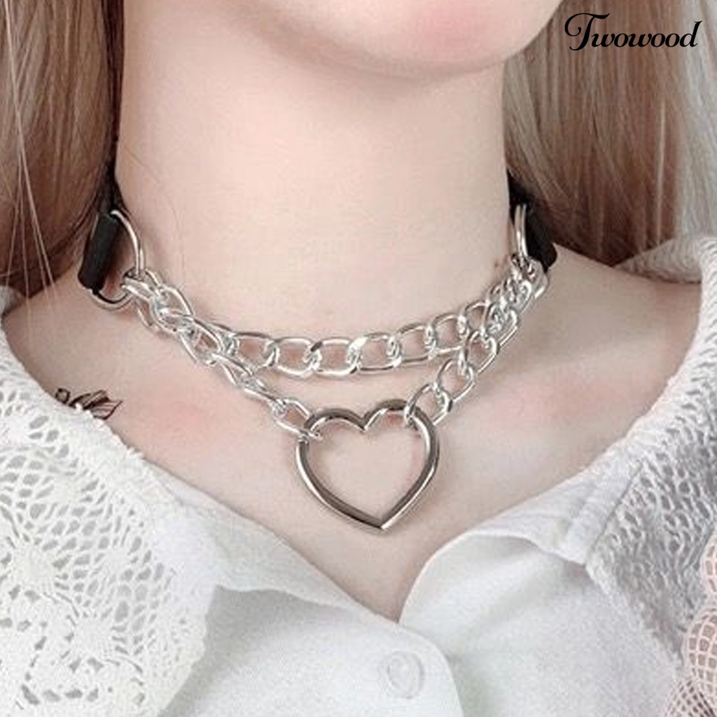 Kalung Choker Liontin Bentuk Hati Dapat Disesuaikan Gaya Punk Untuk Wanita