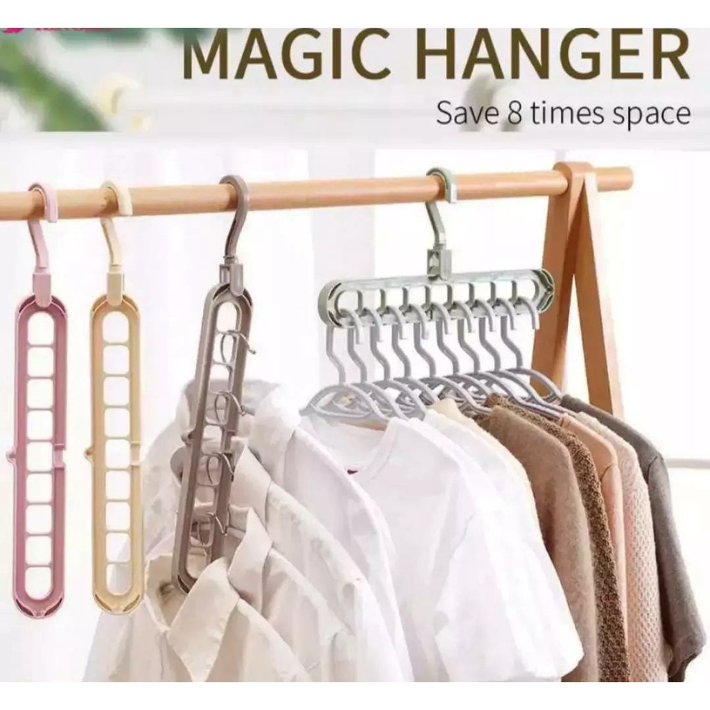 Magic hanger gantungan 9 lubang multifungsi plastik - 1 buah (warna acak)