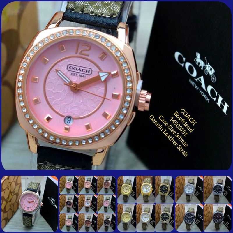 Jam Tangan Analog Wanita COACH 14503151 Mini Boyfriend Ring Mutiara Tali Kulit