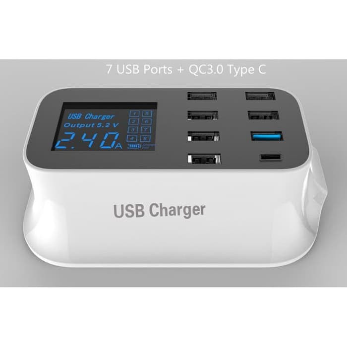 8 Port charger USB Fast Charging Smart Led Display with 1 port usb Type C