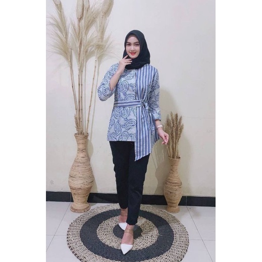 Batik wanita ASJ SA HRB026 Kenongo Kemeja Tosca Pendek-Atasan keong