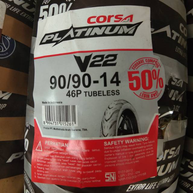 CORSA PLATINUM 90/90-14 V22 BAN BELAKANG TUBELES MOTOR MATIC