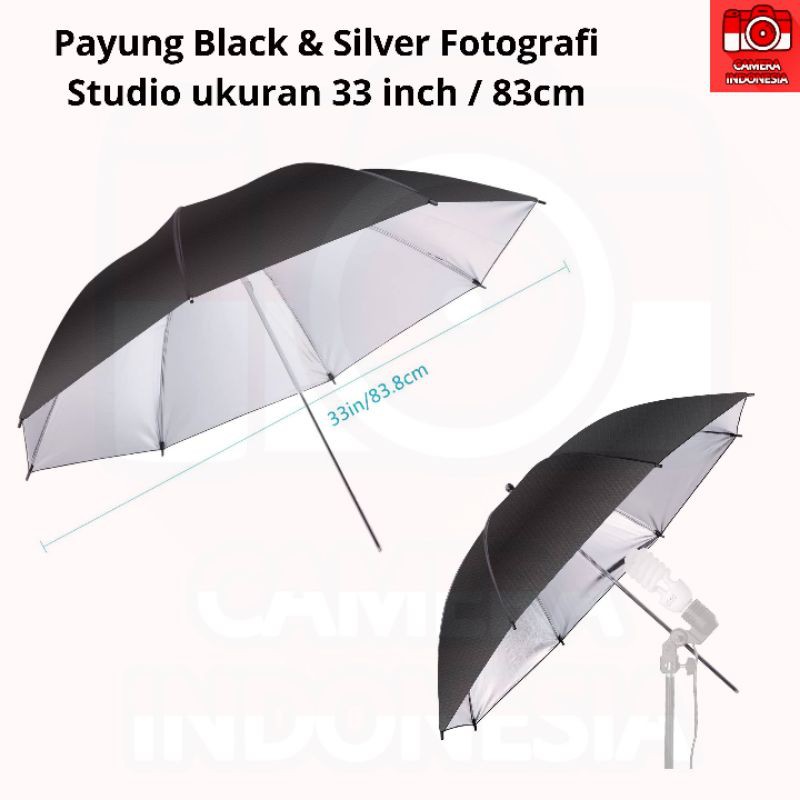 Payung Black & Silver Fotografi Studio ukuran ukuran 33 inch/83cm untuk Flash-Lampu Studio-Ac slave