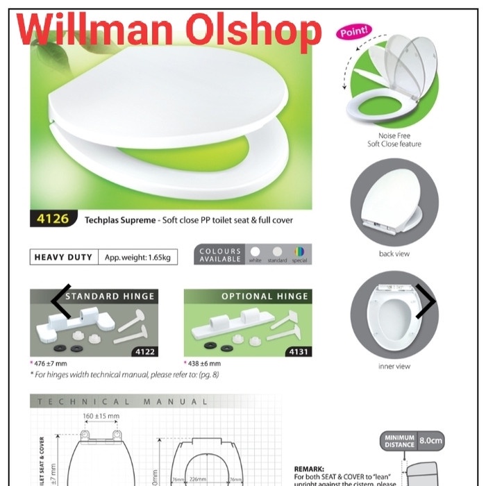 TUTUP CLOSET DUDUK SOFT CLOSING / SEAT & COVER TOILET TECHPLAS SUPREME