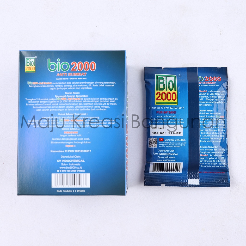 BIO 2000 Obat Anti Sumbat Mampet WC Toilet Wastafel Kitchen Sink Saluran Pipa Bak Cuci Piring Dapur Kloset 60gr BIO2000 60 Gram 60g Biru