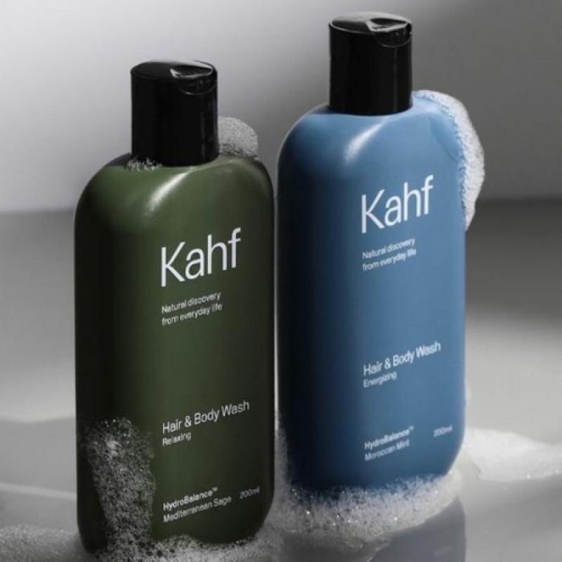 KAHF Relaxing Hair and Body Wash 200 ml biru/hijau sabun mandi khusus pria