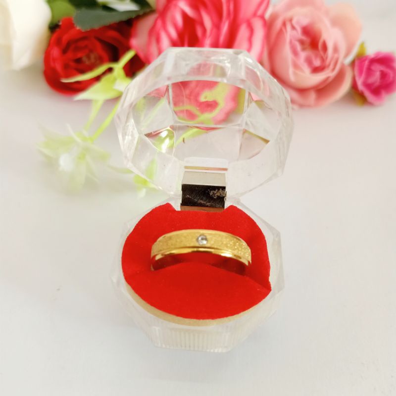 Cincin titanium permata pasir gold/silver