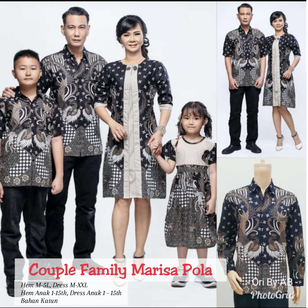 Batik Nusantara Couple Family Dress Batik Marissa Pola Abu / Sarimbit Keluarga Tunik batik / OOTD