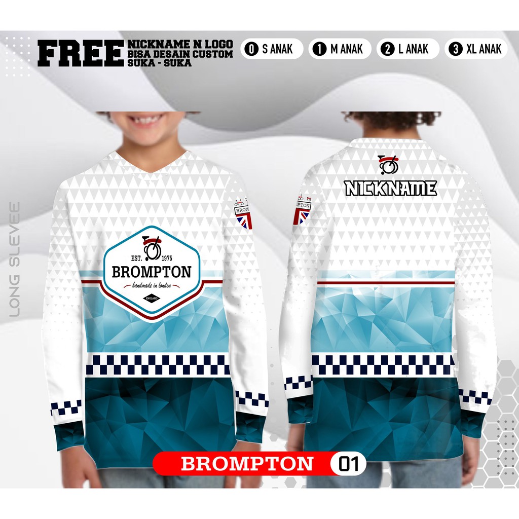 Jersey sepeda lipat anak brompton baju kaos lengan panjang