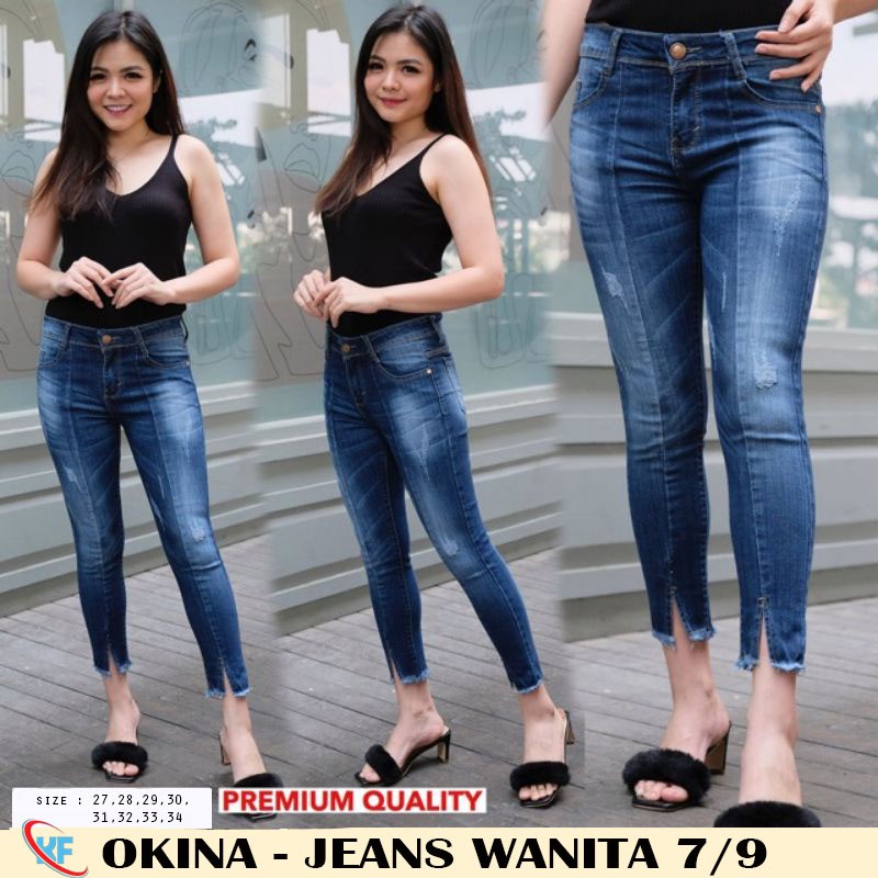 OKINA CELANA JEANS WANITA 7/9 BELAH // JEANS CAKAR TULANG BELAH