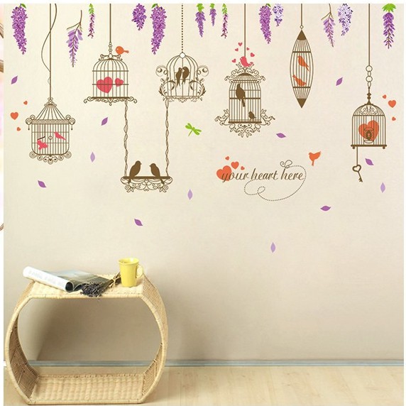 RELIZA WALL STICKER SANGKAR SAKURA CAGE FLOWRER BIRD STIKER DINDING XL8290