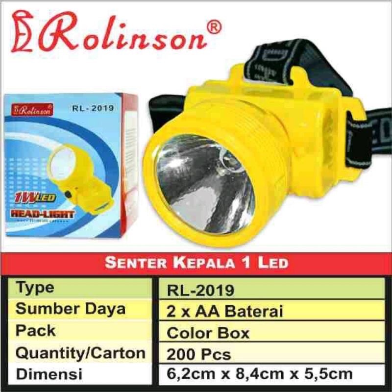 Senter kepala rolinson 1 watt, senter mendaki, senter terang