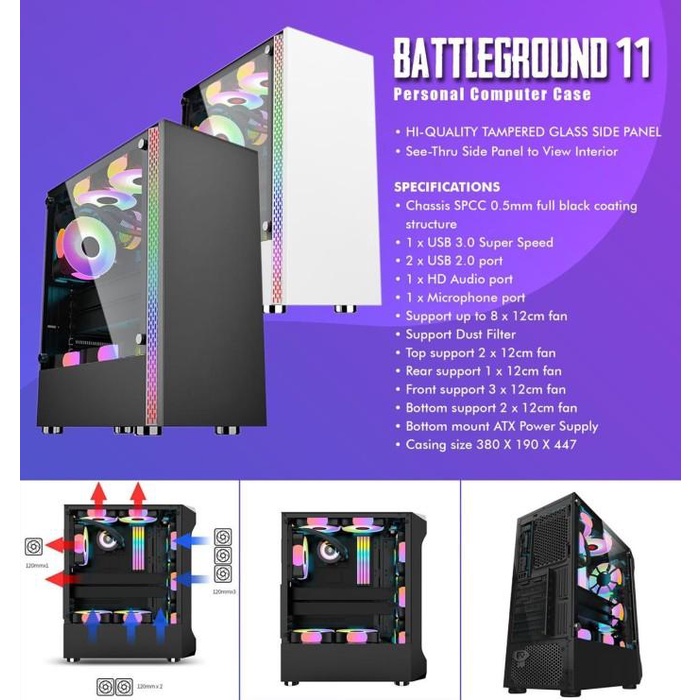 Simbadda Battleground 11 Gaming Cpu Case - Tempered Glass Chassis