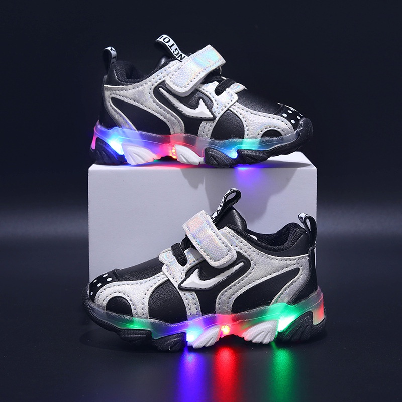 B57 NEW Sepatu kets LED anak dua warna kualitas premium