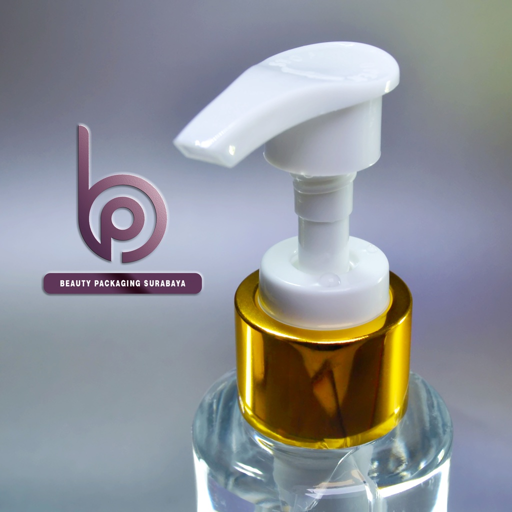 Botol plastik PET 100ml RF bening tutup pump lotion gold