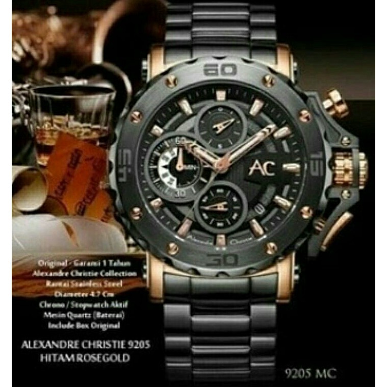 jam tangan / Watch_Id alexandre christie collection AC 9205 black rose gold