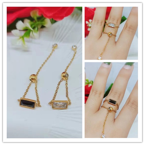 Titanium Cincin Serut Permata Perhiasan Fashion