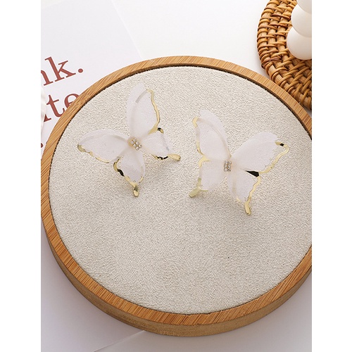 LRC Anting Tusuk Fashion Double Butterfly Alloy Mesh Earrings K80344