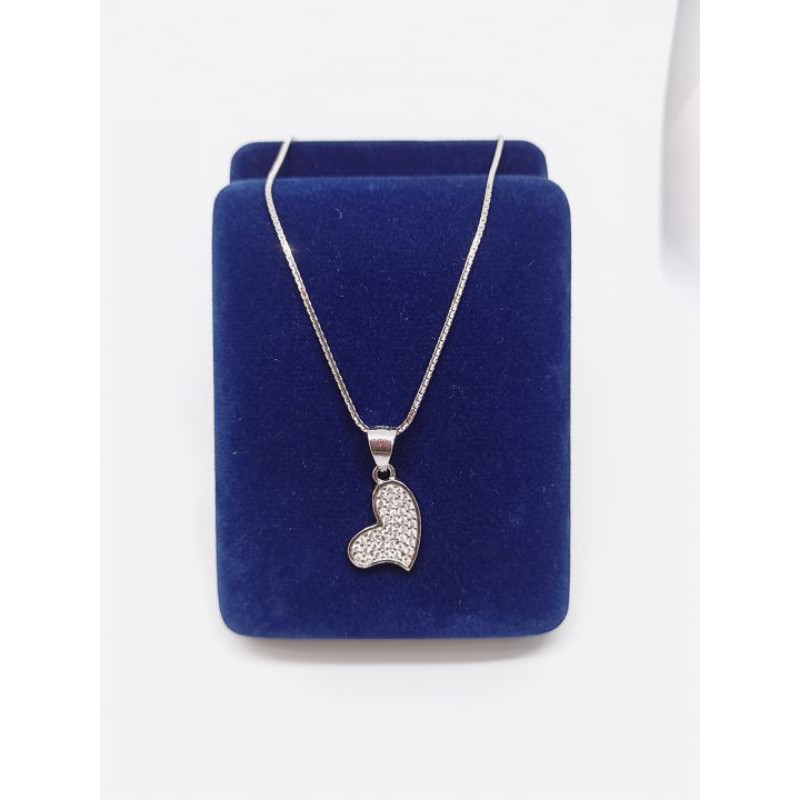 kalung perak model itali santa silver925  + liontin love full mp / perak asli berlapis mas putih