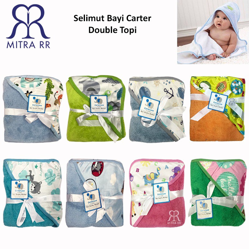 Selimut Bayi Topi Carter Motif Karater Selimut Double Fleece Bulu Lembut Double Topi