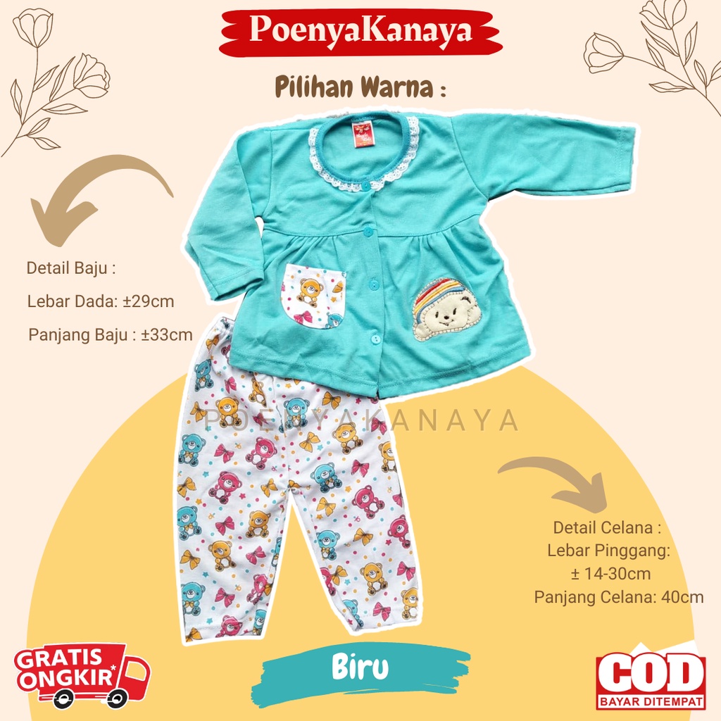 Setelan Baju Bayi Piyama Bayi Panjang Perempuan Beruang Pelangi Angela Kids 6-18 bln SPY96