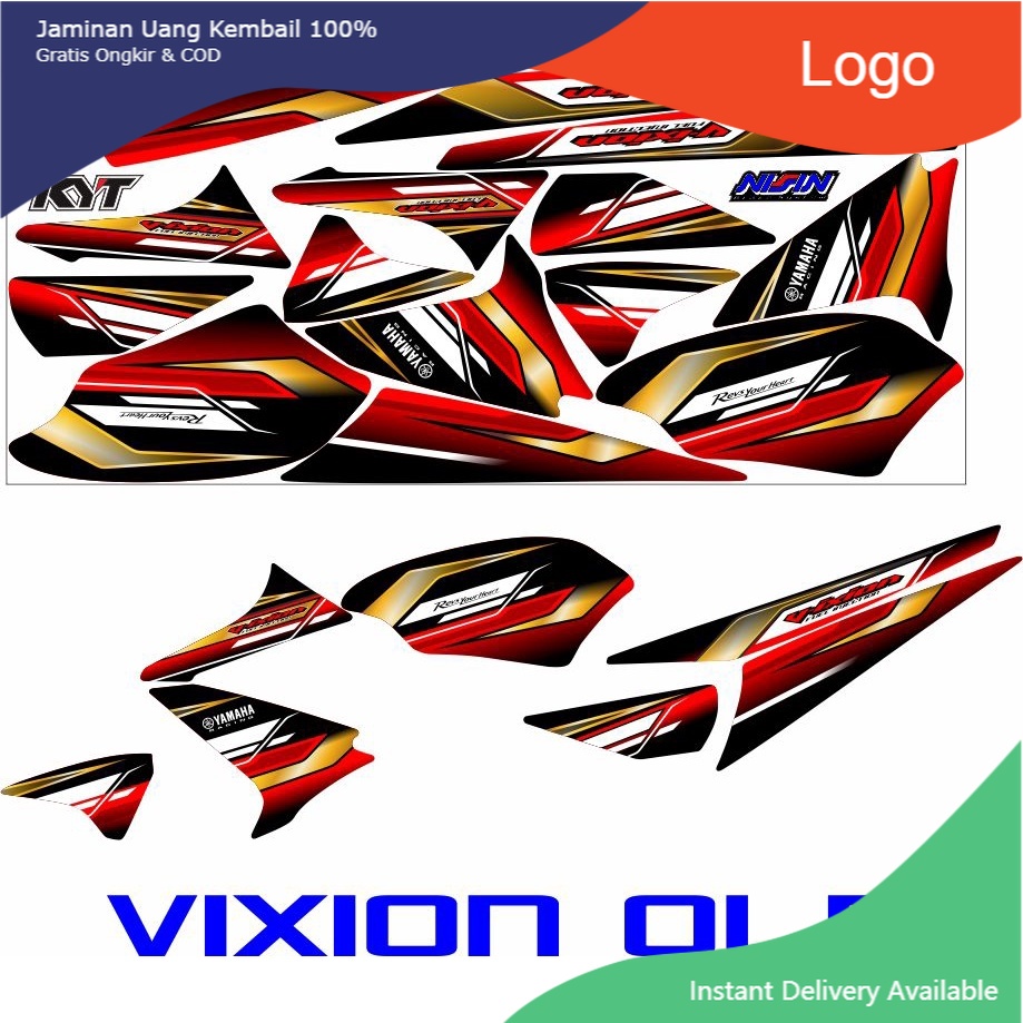 SAHILA OLSHOP COD-STRIPING/STICKER VARIASI MTOR YAMAH VIXION OLD MOTIF RACING HITAM POLET MERAH GOLD