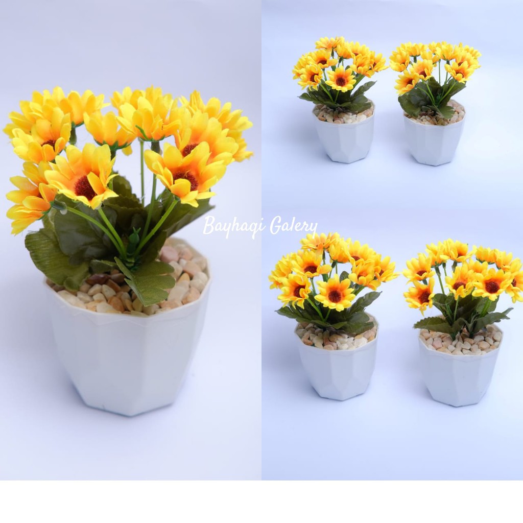 BUNGA HIAS POT KRISTAL MATAHARI/BUNGA ARTIFICIAL/BUNGA HIAS PLASTIK IMPORT MURAH/BUNGA MATAHARI-3