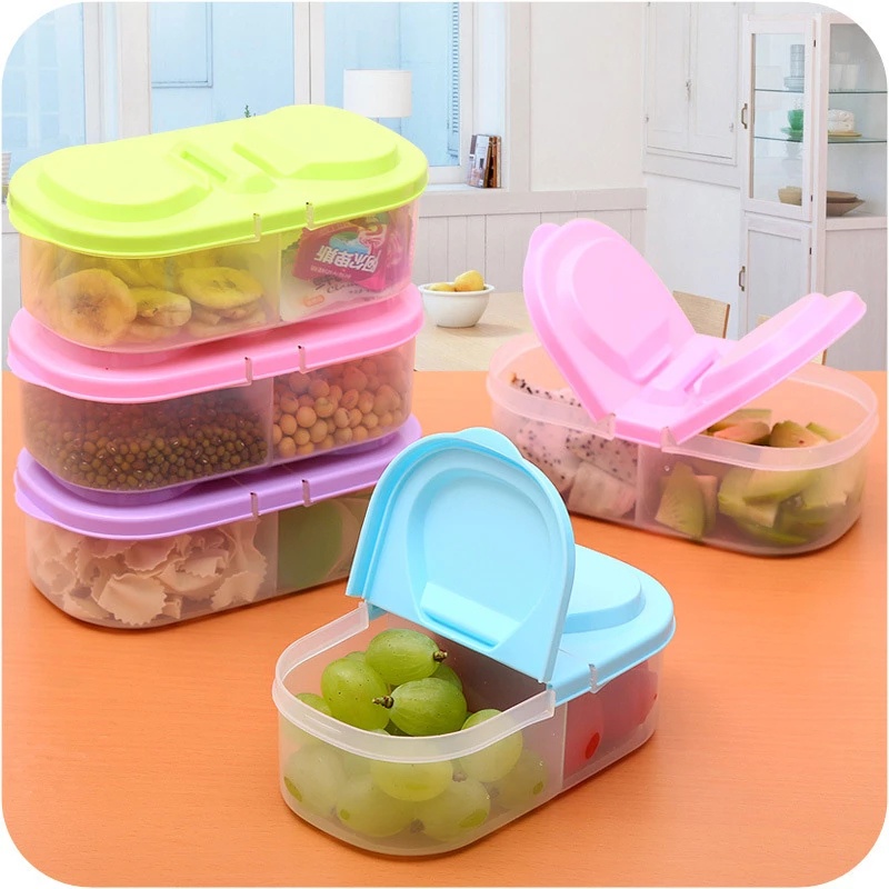 Multifunctional Refrigerator Double Grid Food Storage Box With Lid / Plastic Grains Beans Sealed Jar / Kitchen Organizer Accessories