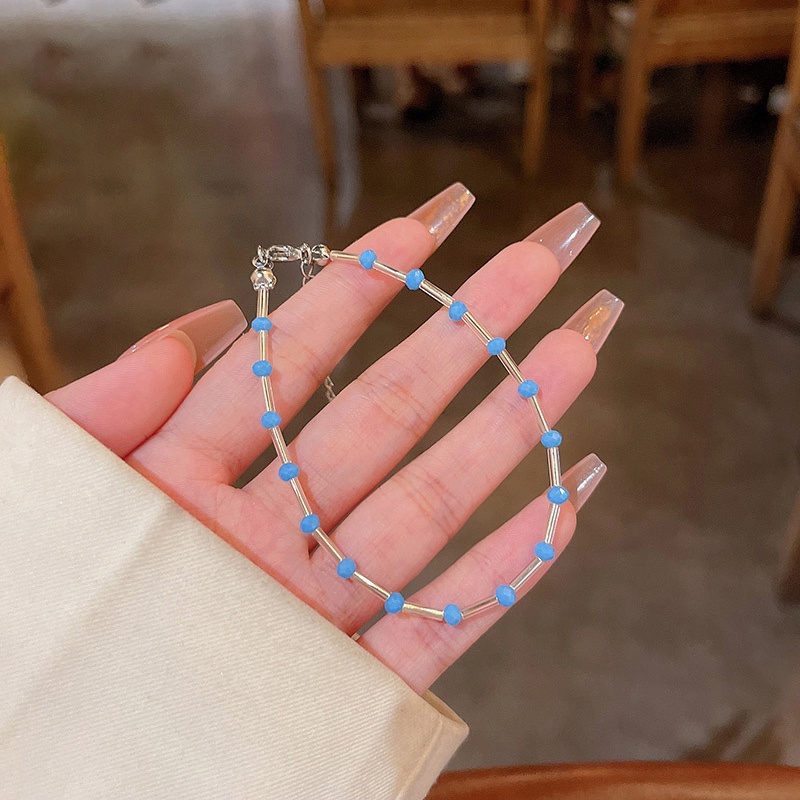 Gelang Tangan Manik-Manik Biru Simple Untuk Wanita