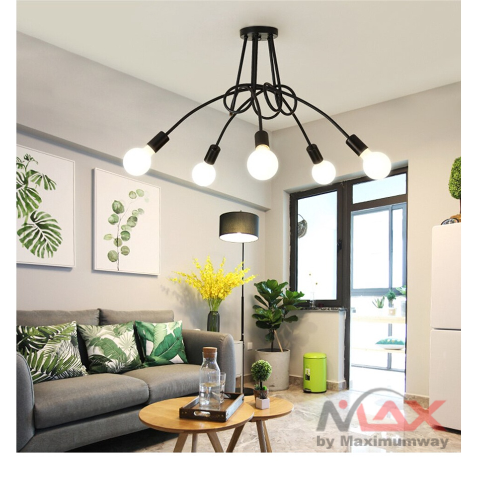 Lampu Gantung plafon Gaya Antik Retro Design sangat unik Lampu hias Cafe gaya industrial bahan besi anti karat 5 lampu Loft Black Northern Europe Kitchen Modern Chandelier Led E27 Iron Decoration Lamp Fixtures for Living Room Home Bedroom Cafe