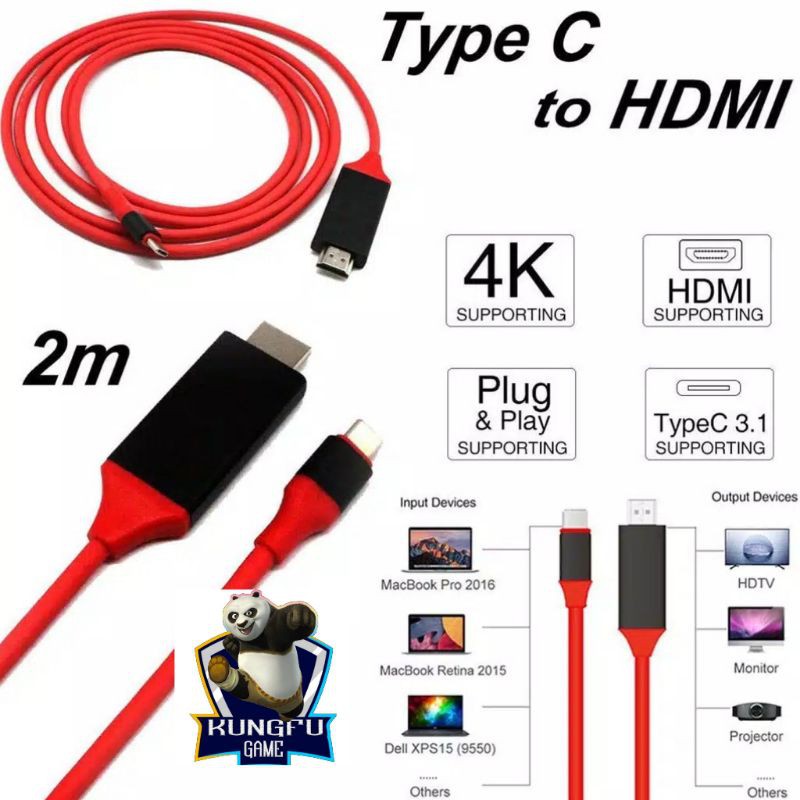 Kabel HDMI Usb type C to HDTV 2M / Kabel Lightning to HDMI / HDTV