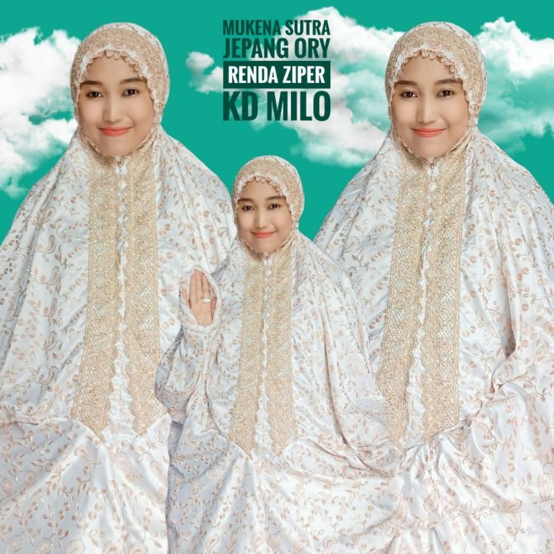 Mukena Terusan Sutra Jepang Ori Renda kd Dan Lutut Putih Bersih Dan Putih Tulang/ Mukena Lajuran Sut