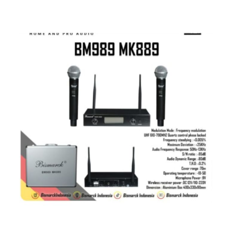 Mic wireless Bismarck BM-989 MK-889, 2 microphone Heandheld, garansi.