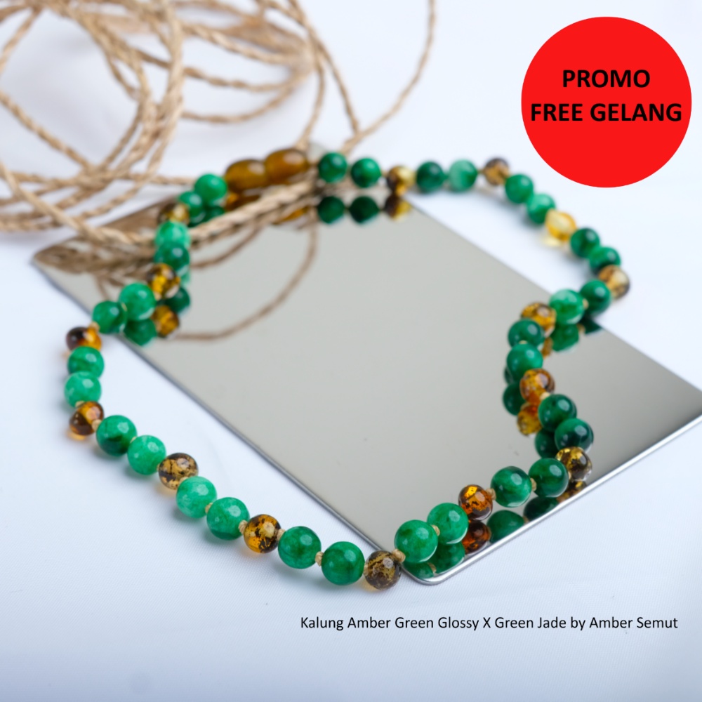 Kalung Amber Green Glossy X Green Jade by Amber Semut