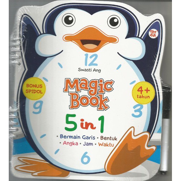 Magic book 5 in 1 Bermain garis , bentuk , angka , jam ,waktu