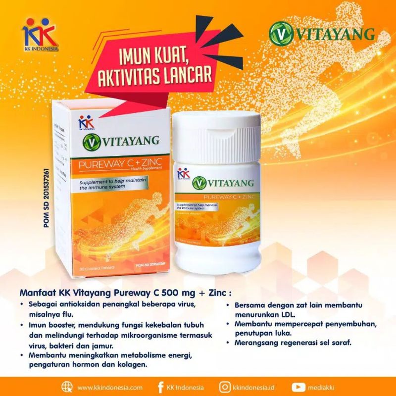 Vitayang pureway C + Zinc Vitamin C 500mg Imun Booster Antioksidan Penangkal Virus Original KK Indonesia