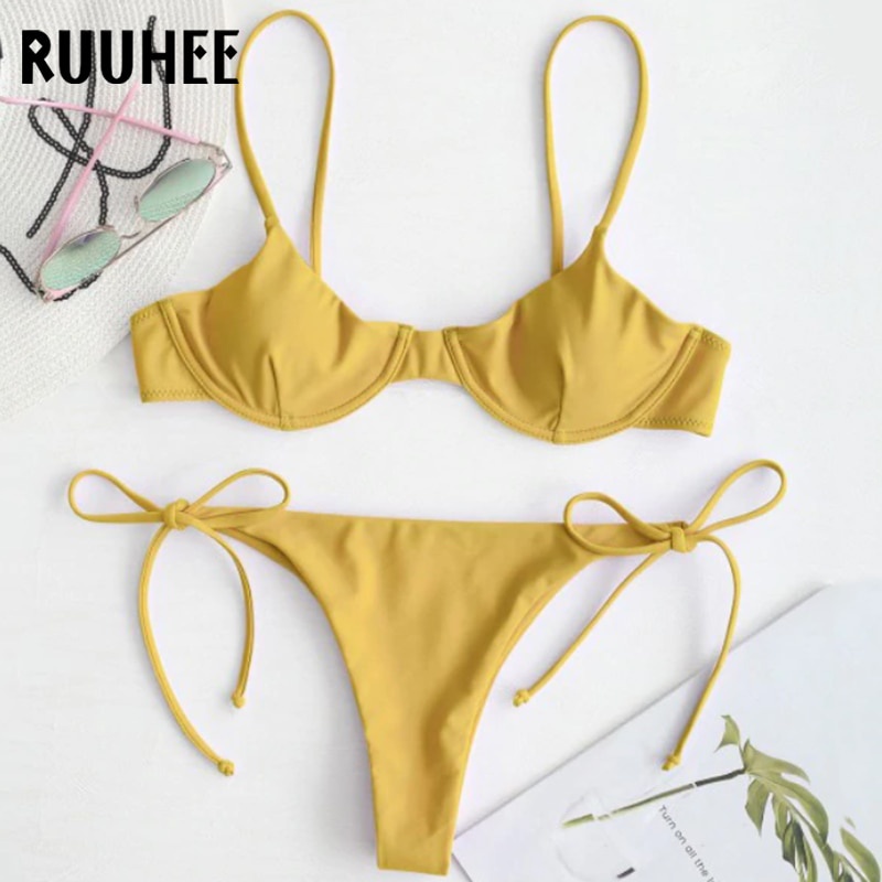 PREORDER RUUHEE Bikini Seksi Wanita Brasil Bikini Padat Empuk Push Up Pakaian Renang Baju Renang Pak