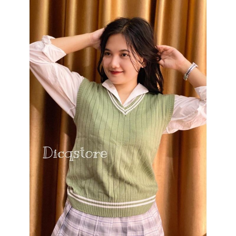 vest knit salur tanpa lengan baju rompi wanita/rajut premium/outerwear