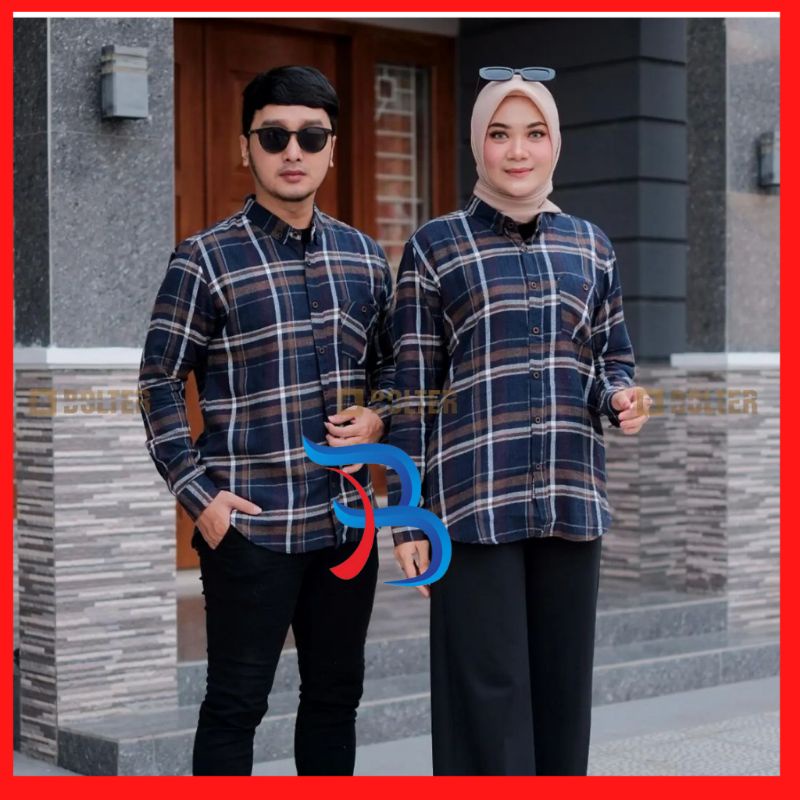Baju Kemeja Hem Flanel Lengan Panjang Pria & Wanita Premium Kotak Kotak