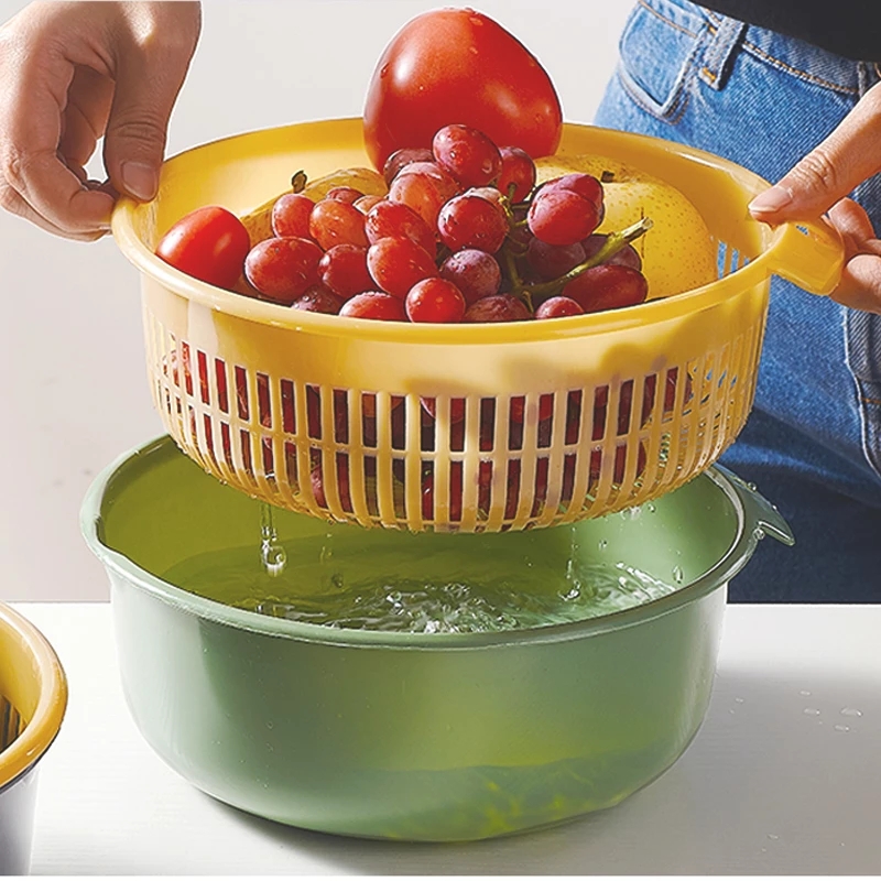 [Household Round Double-layer Plastic Drain Basket][Detachable Double-layer  Food Strainer ][ Kitchen Fruit Vegetable Washing Strainer][ Multifunction Kitchen Sink Strainer Storage Basket ][Living Room Wash Fruit Candy Tray Basket]