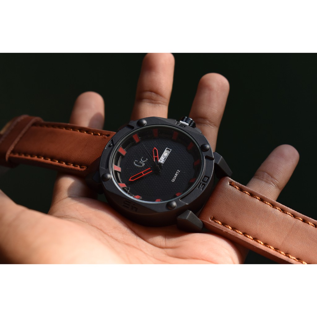 Jam Tangan Cowok Pria Gc Tanggal Hari Tali Kulit Murah